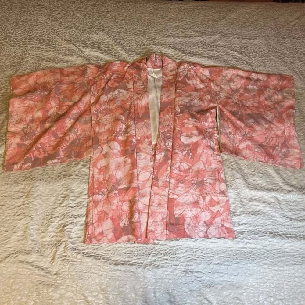 Vintage Japanese Kimono Haori Robe, Pink, Light Cover-Up